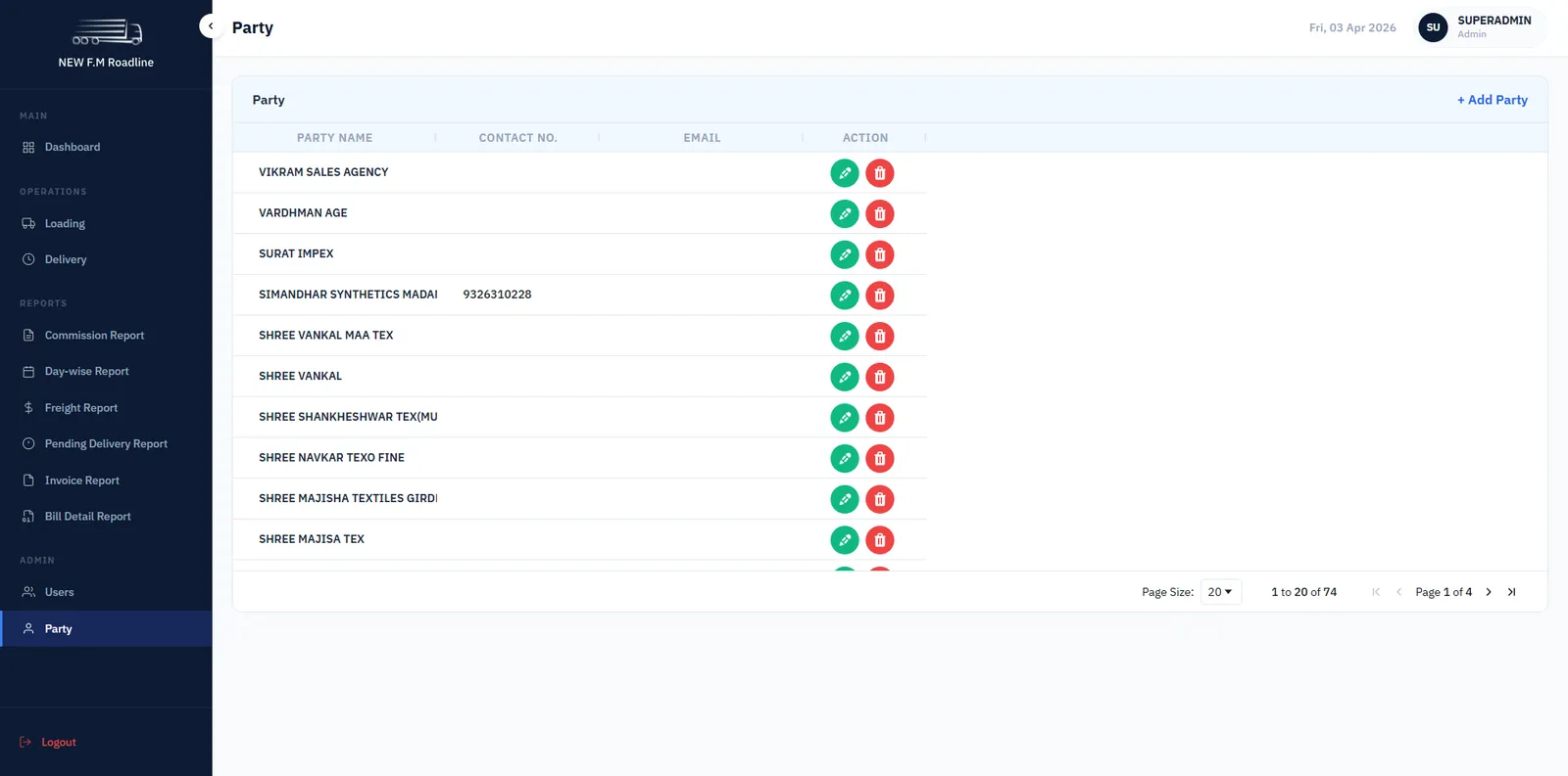 FM Roadlines Admin Portal screen 14