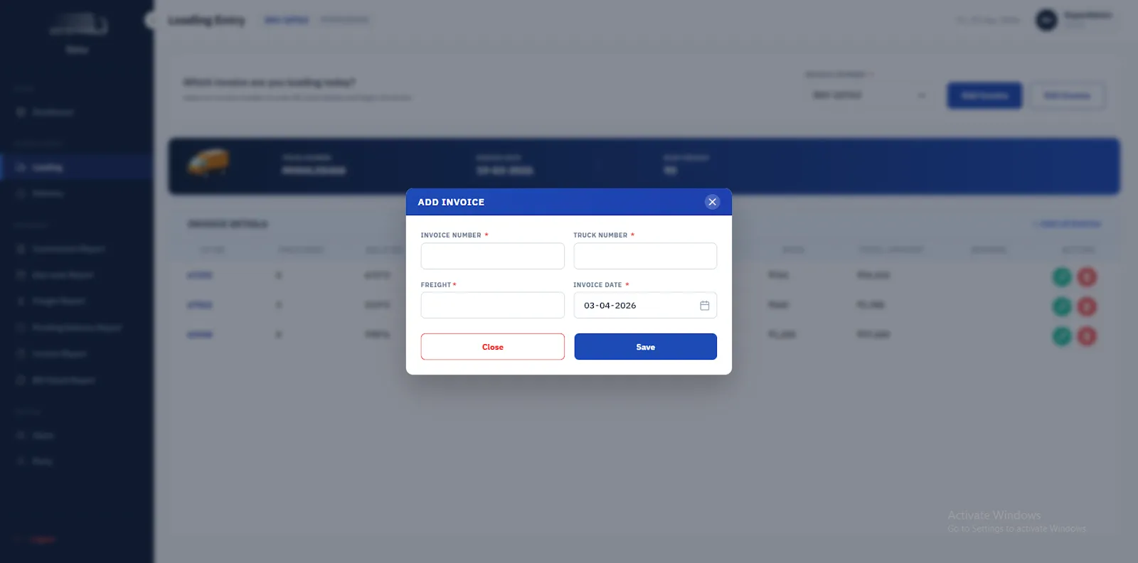 Sonu Roadlines Admin Portal screen 3