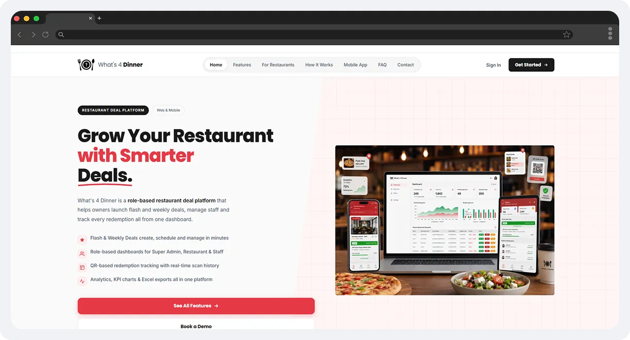 What’s 4 Dinner – Restaurant Deal & Admin Platform screen 1