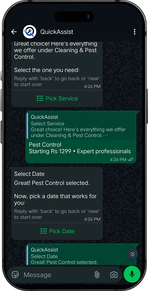 QuickAssist – WhatsApp Service Booking System screen 3
