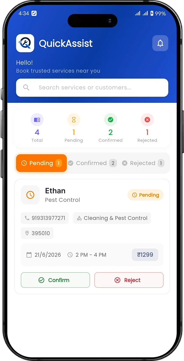 QuickAssist – WhatsApp Service Booking System screen 5