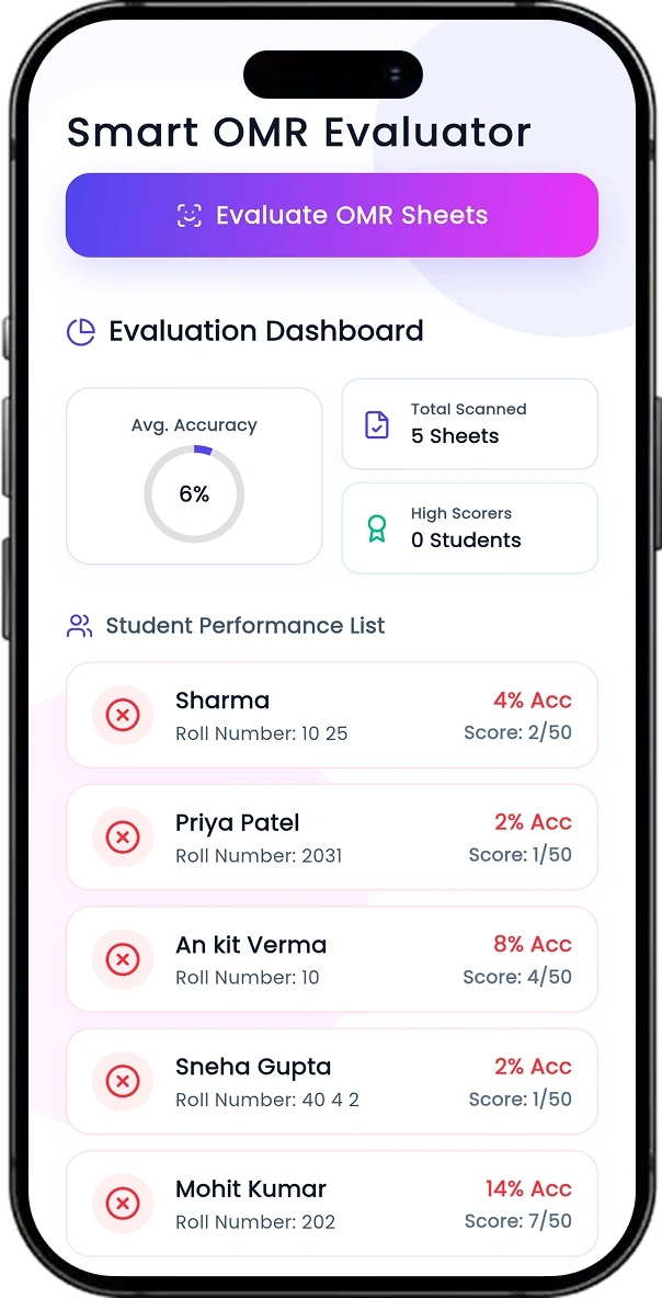 Smart OMR Evaluator screen 2
